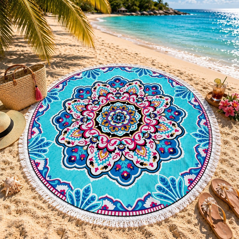 Better Homes &‎ Gardens 60" Round Beach Towel Turquoise Mandala NEW